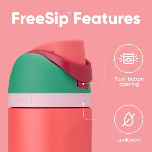 Owala FreeSip Insulated Stainless Steel Water Bottle with Straw for Sports, Travel, and School BPA-Free Sports Water Bottle, 24 oz, Strawberry Field