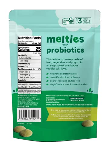 Beech-Nut Probiotic Melties Baby & Toddler Snack Melts, Pear Mango Spinach Yogurt, 1 oz (7 Pack)