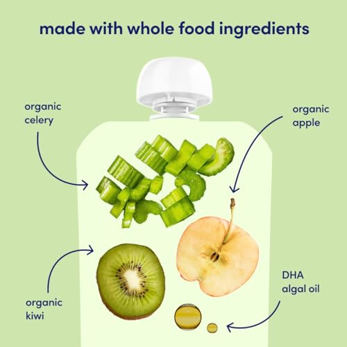 Cerebelly Organic Baby Food Pouches – Dairy Free Smoothies for Toddlers | No Added Sugar, Fiber, Non-GMO | Toddler Smoothie Pouches | 4oz BPA-Free Baby Food | Celery Apple Kiwi | 12 Count