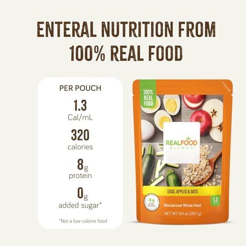 Real Food Blends Eggs, Apples & Oats - Pureed Food Meals for Tube Feeding with Protein, Vegetables & Fruits - 320 Calories for Breakfast, Lunch & Dinner - 9.4 oz (Pack of 12)