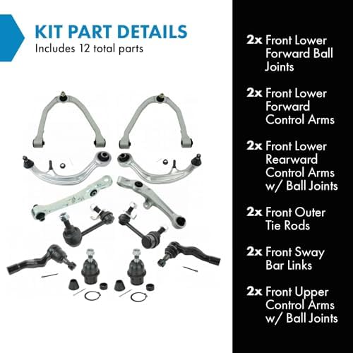 TRQ Front Steering & Suspension Kit Ball Joint Control Arm Control Arm with Ball Joint Sway Bar Stabilizer Link Tie Rod Compatible with 2005-2007 INFINITI G35 2005-2009 Nissan 350Z