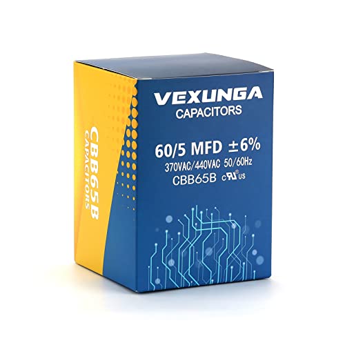 60/5 uF 60+5 MFD 370VAC or 440VAC Dual Run Start Round A/C Capacitor CBB65 CBB65B Air Conditioner Capacitors for AC Unit Fan Motor Start or Heat Pump or Condenser Straight Cool