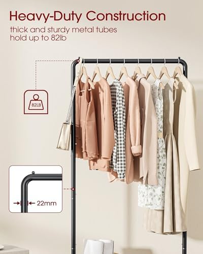 Clothes Rack - Clothing Rack with Storage Mesh Shelf & Casters, Heavy-Duty Metal Clothing Rack for Hanging Clothes, Dresses, Coats, Large Load Capacity, Easy Assembly, Black, 28.0"x14.0"x59.0"