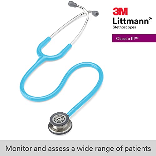3M Littmann Classic III Monitoring Stethoscope, 5835, More Than 2X as Loud, Weighs Less, Stainless Steel Chestpiece, 27" Turquoise Tube