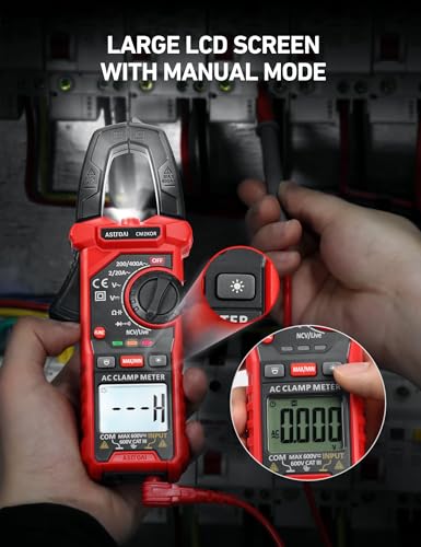 AstroAI Digital Clamp Meter Multimeter 2000 Counts Amp Voltage Tester Auto-ranging with AC/DC Voltage, AC Current, Resistance, Capacitance, Continuity, Live Wire Test, NCV, Black