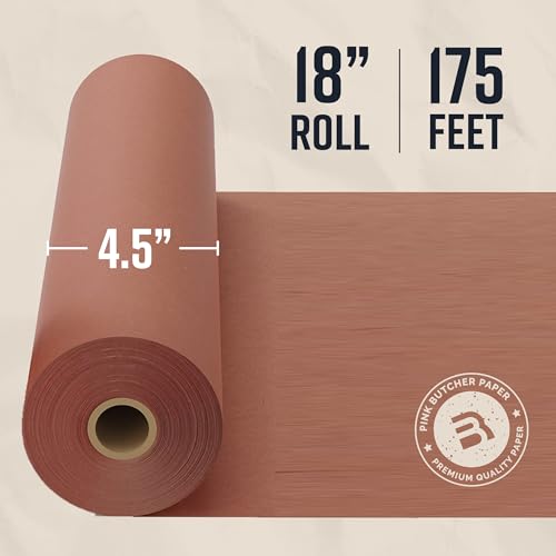 Pink Butcher Paper Roll 18"x175' (2100 Inch) - Food-Grade Peach Butcher Paper for Smoker, BBQ, Grilling, Smoking Meat - USA Made - Unbleached, Uncoated and Unwaxed