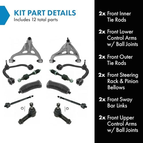 TRQ Front Steering & Suspension Kit Control Arm with Ball Joint Steering Rack & Pinion Bellow Sway Bar Stabilizer Link Tie Rod Compatible with 2005-2008 Ford F-150 2006-2008 Lincoln Mark LT