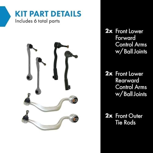 TRQ Front Steering & Suspension Kit Control Arm with Ball Joint Tie Rod Compatible with 1997-2003 BMW 540i 2000-2003 M5