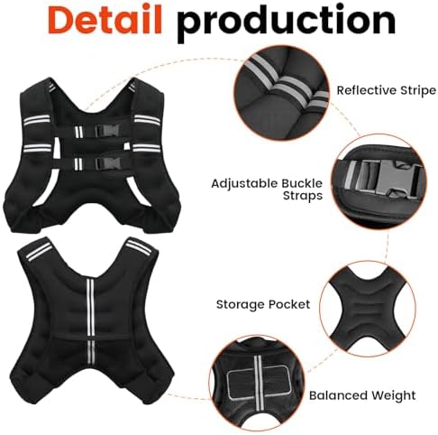 Weighted Vest, 6lb/8lb/12lb/16lb/20lb/25lb/30lb Weight Vest for Men Women, Body Weight Vests Adjustable with Reflective Stripe for Strength Training, Running, Training Workout, Jogging, Walking