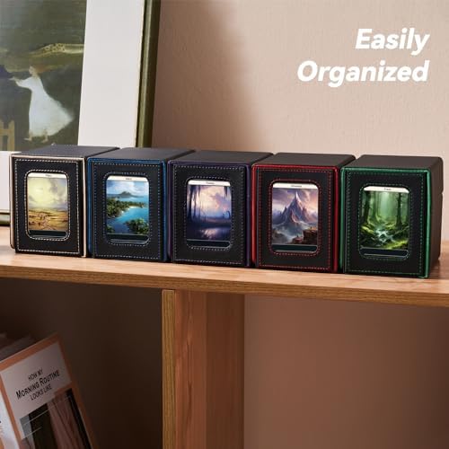 Card Deck Box for MTG Commander - Patented Design, Commander Display, Fits 100 Double-Sleeved Cards, 35pt Card Brick & Dice Tray - Black/Green