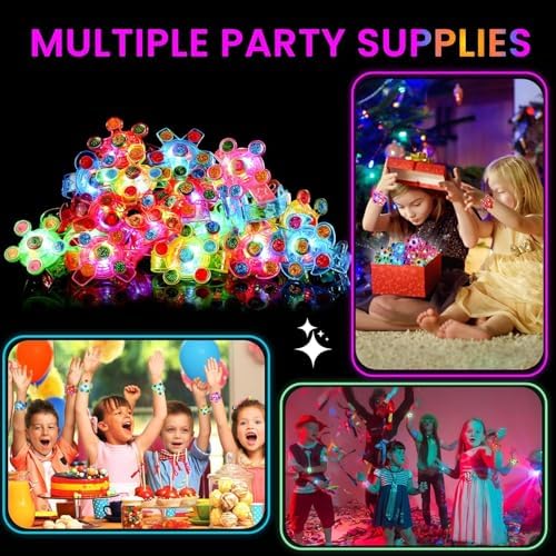 SCIONE 24 Pack LED Light Up Fidget Spinner Bracelets, Glow in The Dark Party Favors for Kids 4-8 8-12, Treasure Box Toys, Birthday Gifts, Carnival Prizes, Halloween Goodie Bags Stuffers for Kids