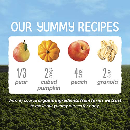 Happy Baby Organics Stage 2 Baby Food Pouches, Gluten Free, Vegan & Healthy Snack, Clearly Crafted Fruit & Veggie Puree, Pumpkin, Peaches & Granola, 4 Ounces (Pack of 16)