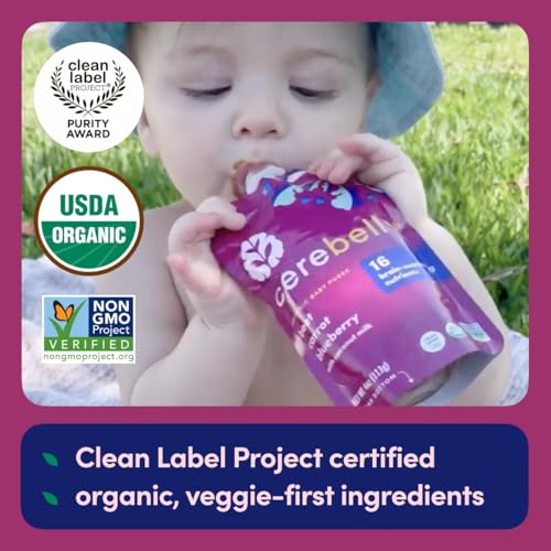 Cerebelly Organic Baby Food Pouches – Organic Veggie Purees for Toddlers | No Added Sugar, Fiber, Non-GMO | Blended Toddler Food | 4oz BPA-Free Baby Food | Beet Carrot Blueberry | 12 Count