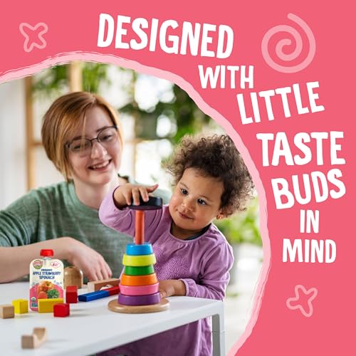 Earth's Best Organic Baby Food Pouches, 6+ Months, Fruit and Vegetable Puree for Babies 6 Months and Up, Organic Strawberry, Apple, and Spinach, 3.5 Ounce Resealable Pouch (Pack of 12)