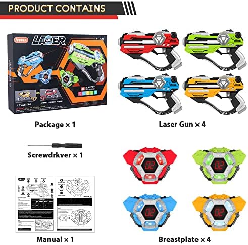Laser Tag Guns Set of 4 Laser Tag Guns with Digital LED Score Display Vests,Gifts for Teens and Adults Boys & Girls,Adults and Family Fun,Gift for Kids Ages 8 9 10 11 12+Year Old Boy