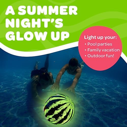 Watermelon Ball Lit - Glow in The Dark Pool Toy for Kids Ages 8-12, Teens, Adults - 9 Inch Swimming Pool Game for Family Fun