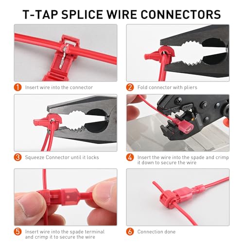 Nilight 480PCS/80 Pairs T-Tap Wire Connectors Self-Stripping Quick Splice Electrical Wire Terminals Insulated Male Quick Disconnect Spade Terminals Assortment Kit with Storage Case, 2 Years Warranty