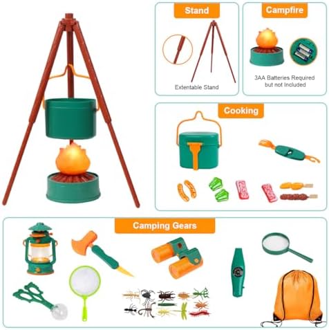 Meland Kids Camping Set with Tent - Toddler Toys for Boys with Campfire, Camping Toys for Kids Indoor Outdoor Pretend Play, Gift Idea for Boys Age 3,4,5,6 Year Old Birthday Christmas (Green)