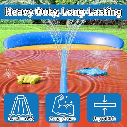JAMBO 24Ft XL Slip Splash and Slide and 2 Bodyboards, Heavy Duty Lawn Water Slide, Summer Water Toy with Sprinkler for Backyard Outdoor Water Fun n Toys for Kids, Splash Mat Splash Pad