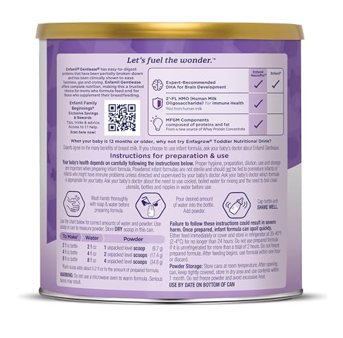 Enfamil Gentlease Baby Formula, Clinically Proven to Reduce Fussiness, Crying, Gas & Spit-up in 24 hours, Brain-Building Omega-3 DHA & Choline, Infant Formula Powder, Baby Milk, 19.9 Oz Can, 4 Count