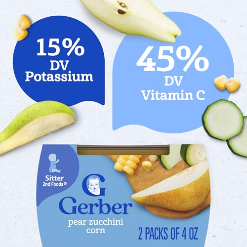 Gerber 2nd Foods, Pear, Zucchini & Corn Pureed Baby Food, 4 Ounce (Pack of 16)