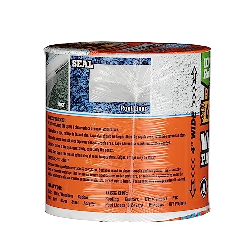 Gorilla Waterproof Patch & Seal Tape, White Tape, 4" x 10' (Pack of 2) - Permanent Weather Resistant Seal for Leaks and Repairs