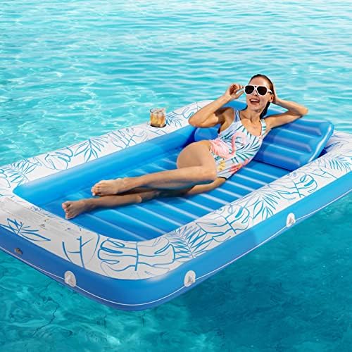 Inflatable Tanning Pool Lounger Float - Jasonwell 4 in 1 Sun Tan Tub Sunbathing Pool Lounge Raft Floatie Toys Water Filled Bed Mat Pad for Adult Blow Up Kiddie Pool Kids Ball Pit Pool (L)
