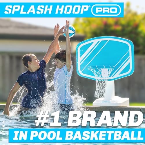 GoSports Splash Hoop PRO Swimming Pool Basketball Game, Includes Poolside Water Basketball Hoop, 2 Balls and Pump – Aqua