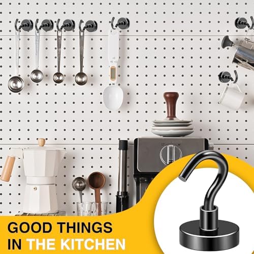DIYMAG Black Magnetic Hooks, 80 LB Heavy Duty Strong Magnet with Hooks, Strong Rare Earth Neodymium Magnet Hooks for Hanging, Magnetic Hanger for Curtain, Home, Kitchen, Workplace, 20 Packs