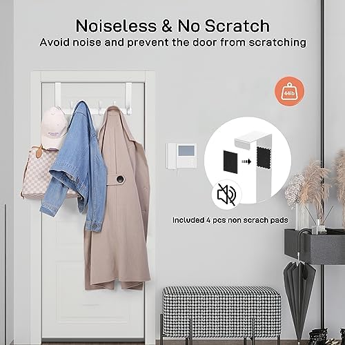 Over The Door Hooks, Door Hanger Hooks for Hanging, Over The Doors Towel Racks for Bathroom with 10 Coat Hook, Coat Rack Bathroom Accessories(2 Pack, Silver)