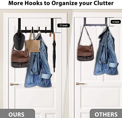 Over The Door Hooks, Door Hanger Hooks for Hanging, Over The Doors Towel Racks for Bathroom with 12 Coat Hook, Coat Rack Bathroom Accessories(2 Pack, Black)