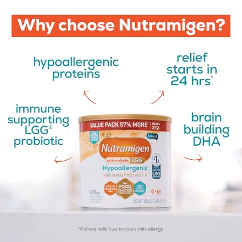 Enfamil Nutramigen Baby Formula, Hypoallergenic and Lactose Free Formula with Enflora LGG, Fast Relief from Severe Crying and Colic, Powder Can, 19.8 Oz (Pack of 1)