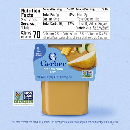 Gerber 2nd Foods, Pear, Zucchini & Corn Pureed Baby Food, 4 Ounce (Pack of 16)