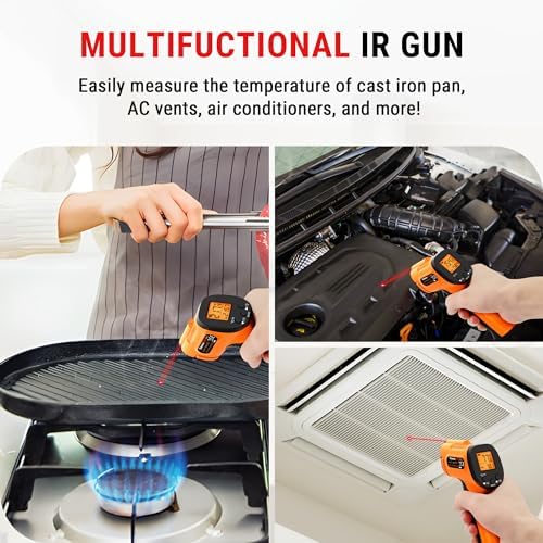 ThermoPro TP30 Infrared Thermometer Gun, Laser Thermometer for Cooking, Pizza Oven, Griddle, Engine, HVAC, Laser Temperature Gun with Adjustable Emissivity & Max Measure -58°F ~1022°F (Not for Human)