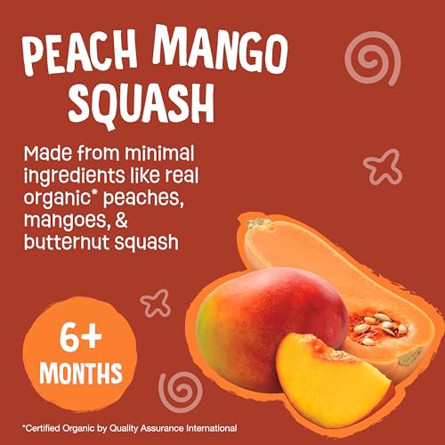 Earth's Best Organic Fruit + Veggie Puree Peach, Mango + Squash Pouch, 3.5 oz (Pack of 12)
