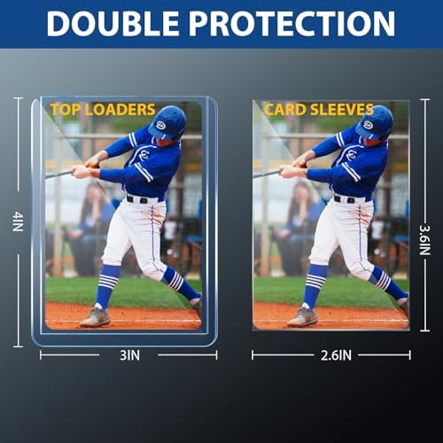 400 Card Sleeves Top Loaders for Cards, Premium Toploaders for Cards, 3"x4" Baseball Card Protectors Hard Plastic, Hard Card Sleeves, Sports Trading Card Holder (200 Toploaders + 200 Penny Sleeves)