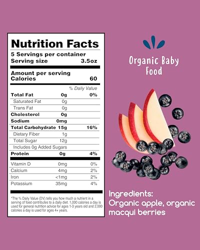 Amara Organic Baby Food - Stage 2 - Applesauce & Maqui Berry - Baby Cereal to Mix With Breastmilk, Water or Baby Formula - Shelf Stable Baby Food Pouches Made from Organic Fruit - 10 Pouches, 3.5oz Per Serving