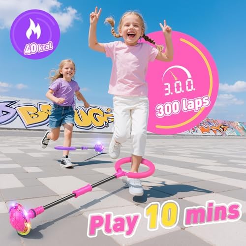 HopeRock Skip Ball Toy for Girls Ages 6-10,Girl Birthday Gifts,3 Fun Modes,Flashing Light-Up Wheel,LED Digital Counter,Replaceable Battery,Girl Birthday Gifts for Age 6-10+,Fun Outdoor Girl Toys-Pink