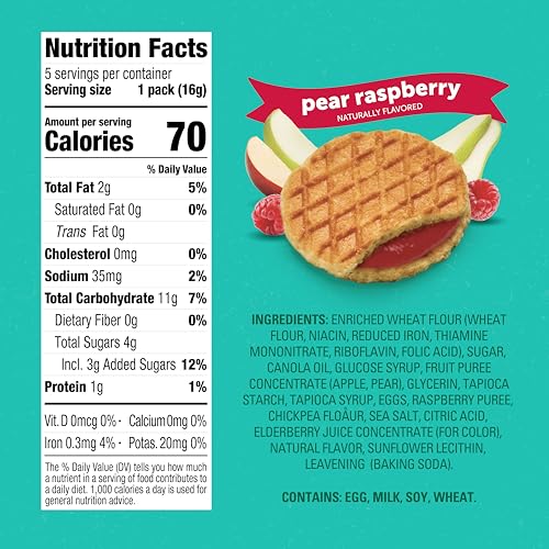 Beech-Nut Toddler Snacks Jammin' Waffles with Fruit Filling for Babies & Toddlers, Pear Raspberry, 10 Boxes (50 Individually Wrapped Packs)