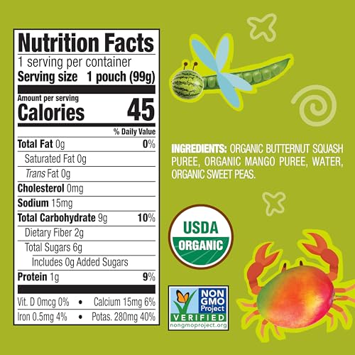 Earth's Best Organic Butternut Squash, Mango and Sweet Peas Puree Pouch 3.5 oz (Pack of 12)