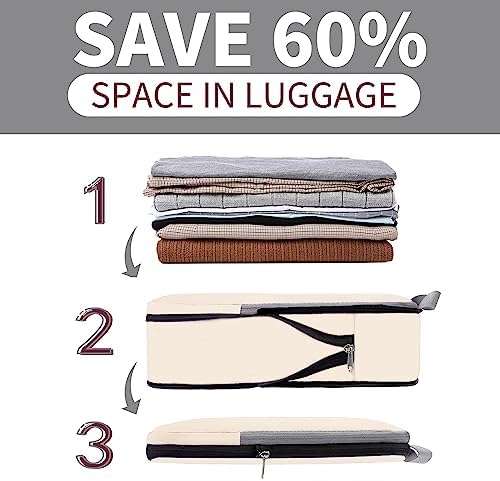BAGAIL 4 Set/6 Set/8 Set Compression Packing Cubes Travel Accessories Expandable Packing Organizers (Cloth Pattern, 4-Beige)
