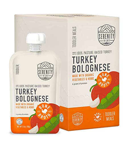 Serenity Kids Toddler Food Pouch Bone Broth Puree with Turkey Bolognese & Organic Veggies - BPA-Free & Protein-Rich Baby Food Pouches Clean Label Project Certified - 3.5 Oz, 6 Pack