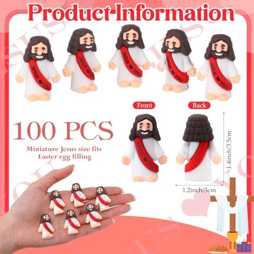 Bememo 100 Pcs Little Jesus Figures Jesus Loves You Original Design Rubber Pocket Toys Little Figures to Hide and Seek Sunday School Religious Party Share Gifts (Red)