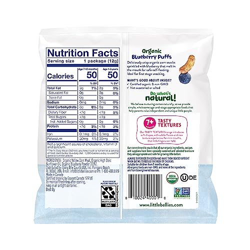 Little Bellies Organic Blueberry Puffs Baby Snack (Pack of 18 x 0.42 oz Individual Packs)
