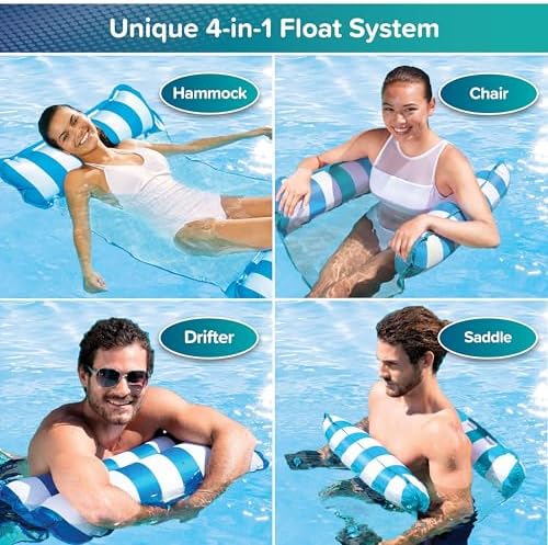 Aqua 4-in-1 Monterey Hammock Pool Float & Water Hammocks, 1-2-3-4 Multipacks – Multiple Colors/Styles – for Adults and Kids Floating