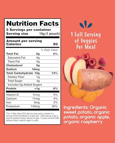 Amara Organic Baby Food - Stage 2 - Sweet Potato Raspberry - Baby Cereal to Mix With Breastmilk, Water - Baby Food Pouches Made from Organic Fruit and Veggies - 10 Pouches, 3.5oz Per Serving