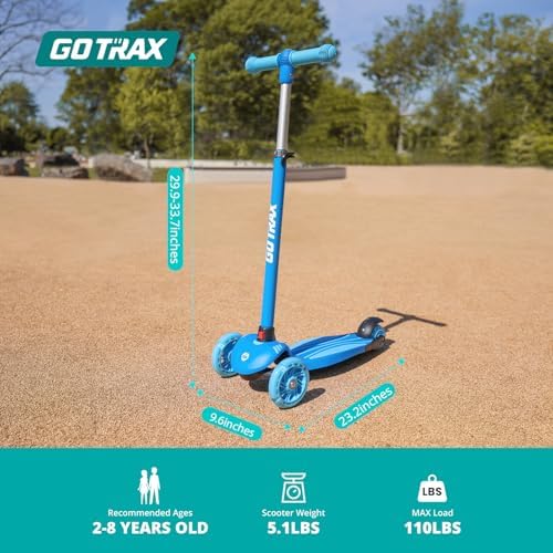 Gotrax KS1 Kids Kick Scooter, LED Lighted Wheels and 3 Adjustable Height Handlebars, Lean-to-Steer & Widen Anti-Slip Deck, 3 Wheel Scooter for Boys & Girls Ages 2-8 and up to 110 Lbs