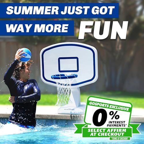 GoSports Splash Hoop Swimming Pool Basketball Game, Includes Poolside Water Basketball Hoop, 2 Balls and Pump – White