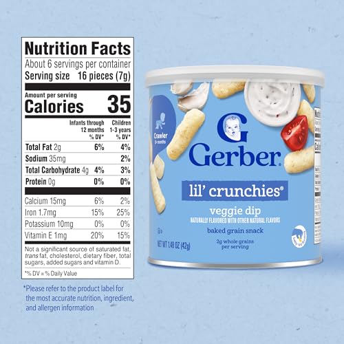 Gerber Snacks for Baby Lil Crunchies, Veggie Dip, 1.48 Ounce (Pack of 6)