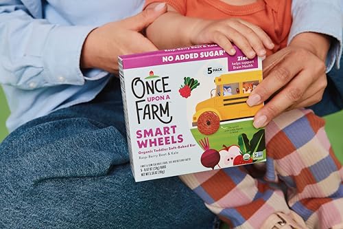 Once Upon A Farm Smart Wheels Organic Toddler Soft-Baked Bar, Rasp-Berry Beet & Kale, No Added Sugar, Kosher, USDA Certified Organic, Non-GMO, 3.35 Ounce (Pack of 8)